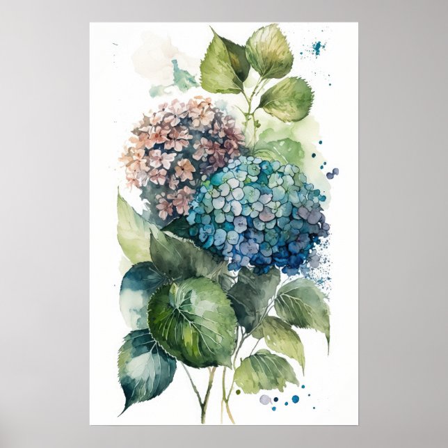 Beautiful Hydrangeas Watercolor Poster (Front)