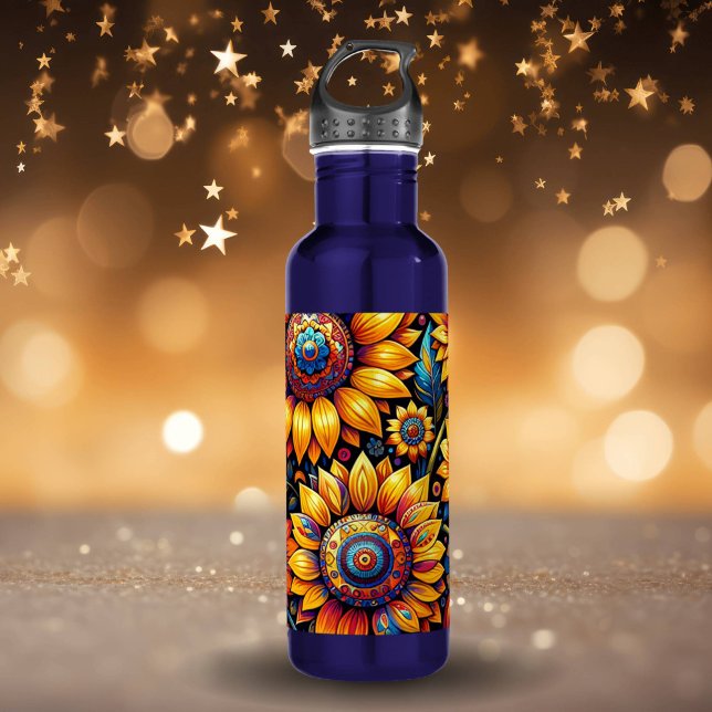 Beautiful Hyperrealistic Sunflower Art   Stainless Steel Water Bottle (Creator Uploaded)