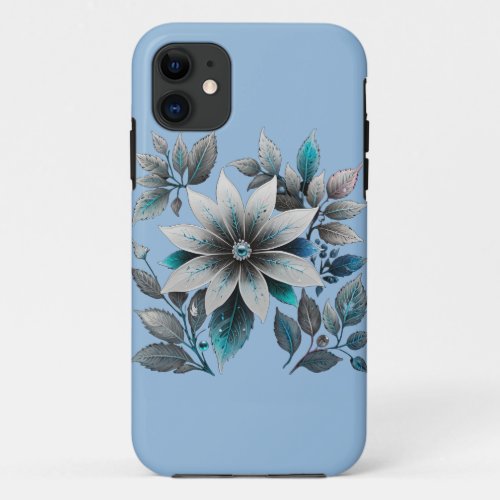 beautiful ice flowers and leaves iPhone 11 case