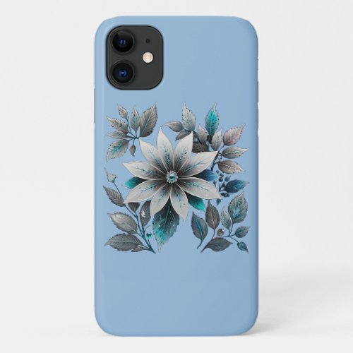 beautiful ice flowers and leaves iPhone 11 case