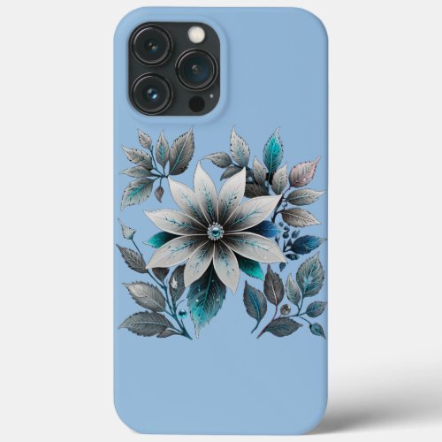 beautiful ice flowers and leaves iPhone 13 pro max case