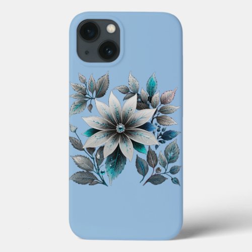 beautiful ice flowers and leaves iPhone 13 case