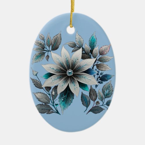 beautiful ice flowers and leaves ceramic ornament