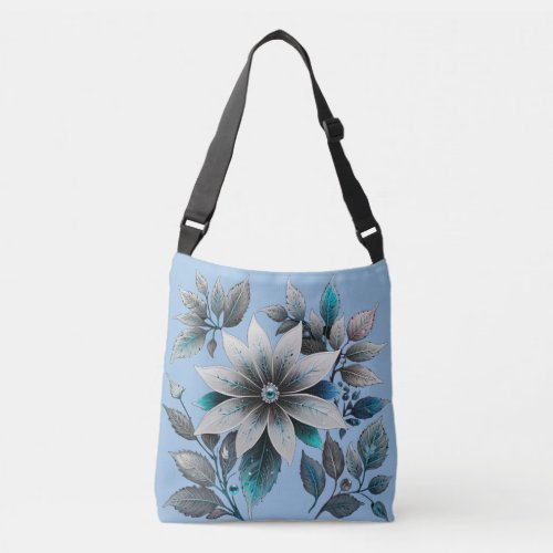 beautiful ice flowers and leaves crossbody bag