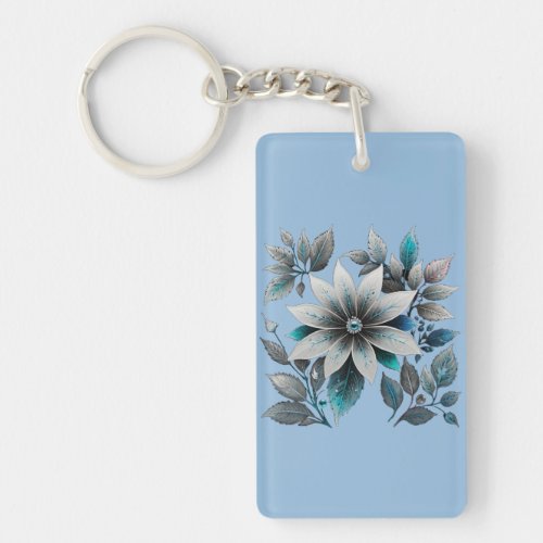 beautiful ice flowers and leaves keychain