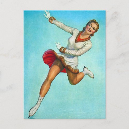 Beautiful Ice Skater Vintage Pin Up Girl Postcard