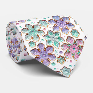 Beautiful Iced Snowflakes Turquoise Purple Pink Neck Tie