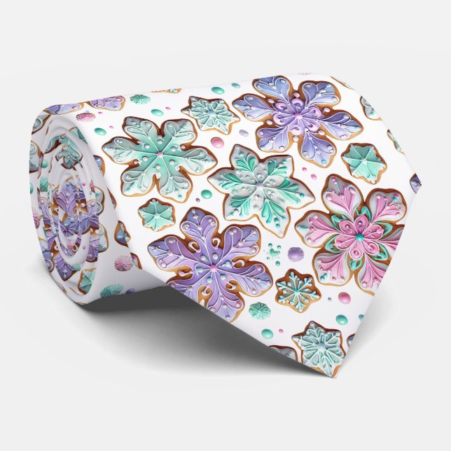 Beautiful Iced Snowflakes Turquoise Purple Pink Neck Tie (Rolled)