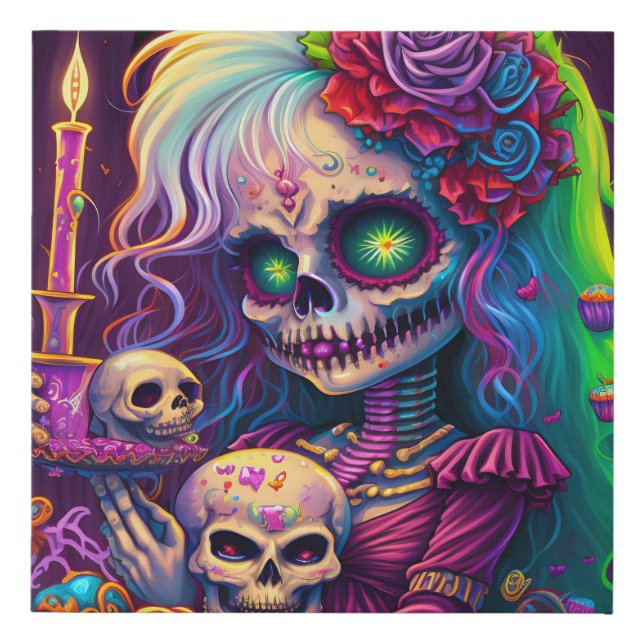 Beautiful Illustrated Zombie Living Dead Girl Art Faux Canvas Print (Front)