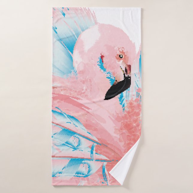 Beautiful illustration with drawn pink flamingo an bath towel (Bath Towel)