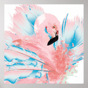 Beautiful illustration with drawn pink flamingo an poster