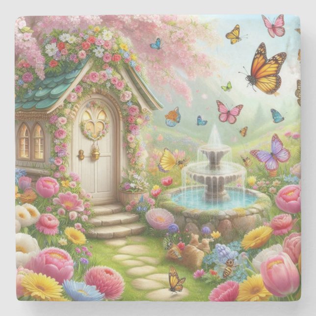 Beautiful Image of a Spring Flower Garden Stone Coaster (Front)