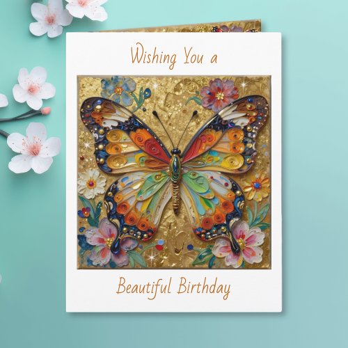Beautiful Impasto Butterfly and Flowers Birthday