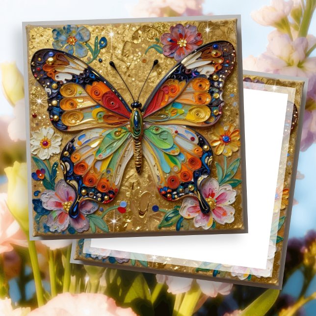 Beautiful Impasto Butterfly and Flowers Blank Card (Creator Uploaded)