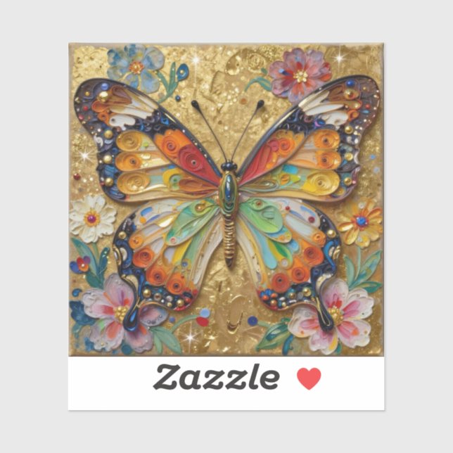 Beautiful Impasto Butterfly and Flowers   Sticker (Sheet)