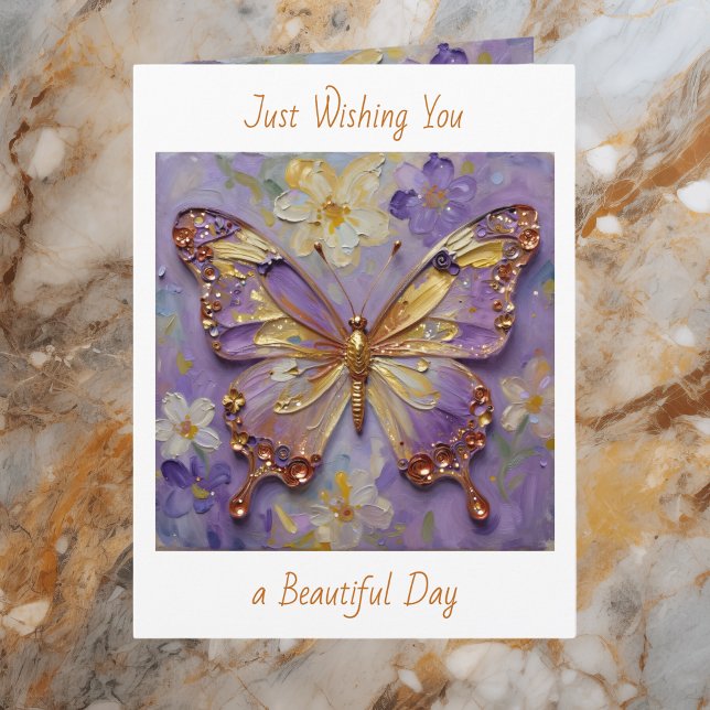 Beautiful Impasto Purple Butterfly and Flowers  Card (Creator Uploaded)
