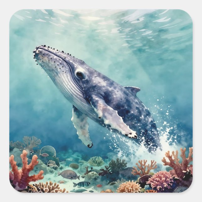 Beautiful Impasto Whale Oceanic Illustration Square Sticker (Front)