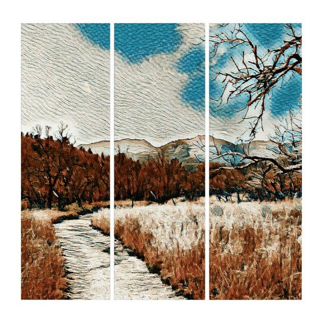 Beautiful Impressionistic Mountain Trail Triptych (Front)