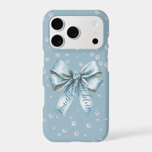 Beautiful in Blue Bow Faux Diamonds iPhone 17 Pro Case