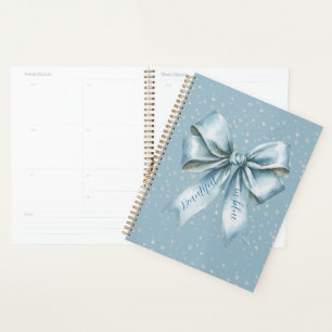 Beautiful in Blue Bow Faux Diamonds Planner