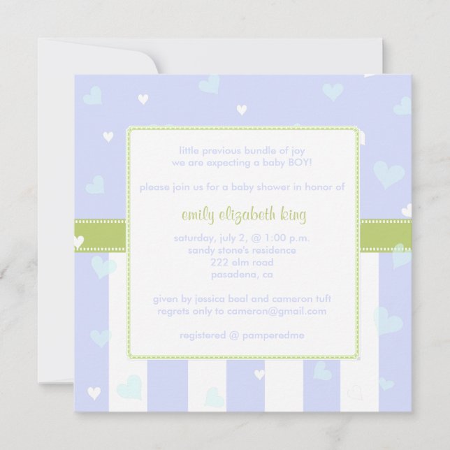 Beautiful in Blue Little Hearts baby shower Invitation (Front)