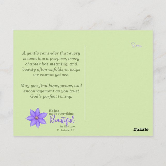 Beautiful in Its Time | Purple Clematis Postcard (Back)