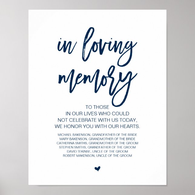 Beautiful In Loving Memory, Navy Blue memorial Poster (Front)