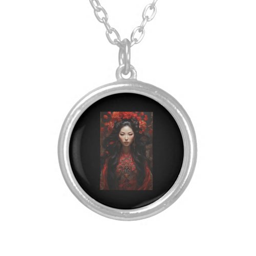 Beautiful in Red Satin  Silver Plated Necklace