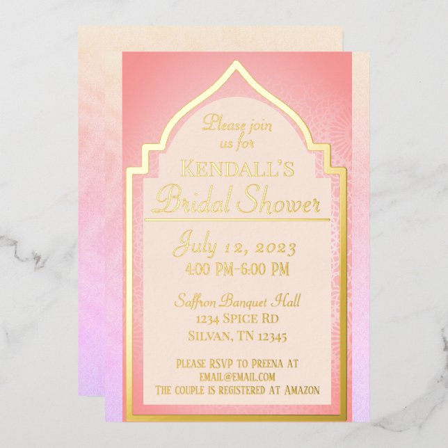 Beautiful Indian Arabian Nights Bridal Shower Foil Invitation (Front/Back)
