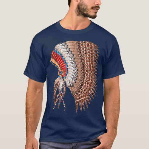 Beautiful Indian Chief Warbonnet Headdress T_Shirt