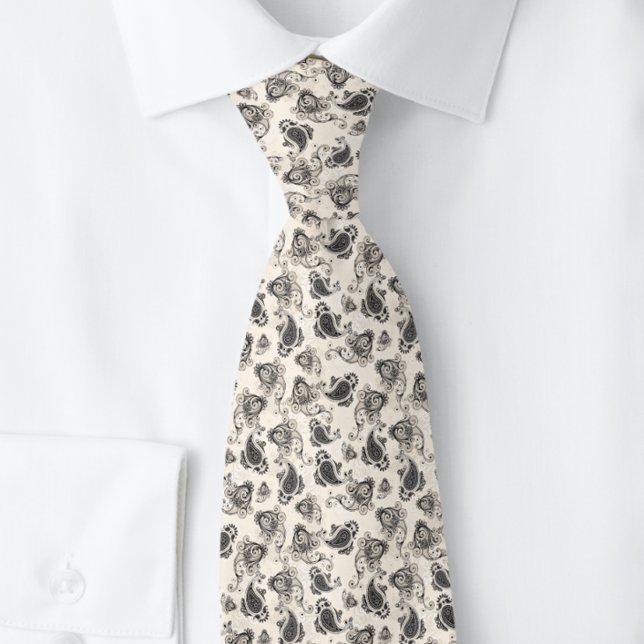 Beautiful Indian Paisley Gray Cream |  Neck Tie (Creator Uploaded)