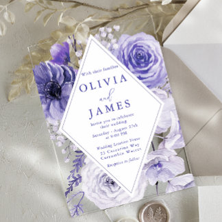 Beautiful Indigo Floral Frame Wedding Acrylic Invitations