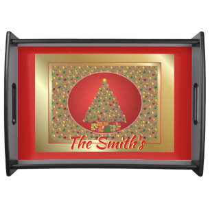 Beautiful Initialized Christmas Tree And Gifts Serving Tray
