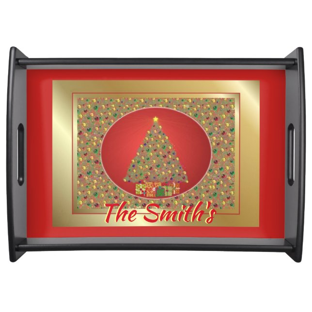Beautiful Initialized Christmas Tree And Gifts Serving Tray (Front)