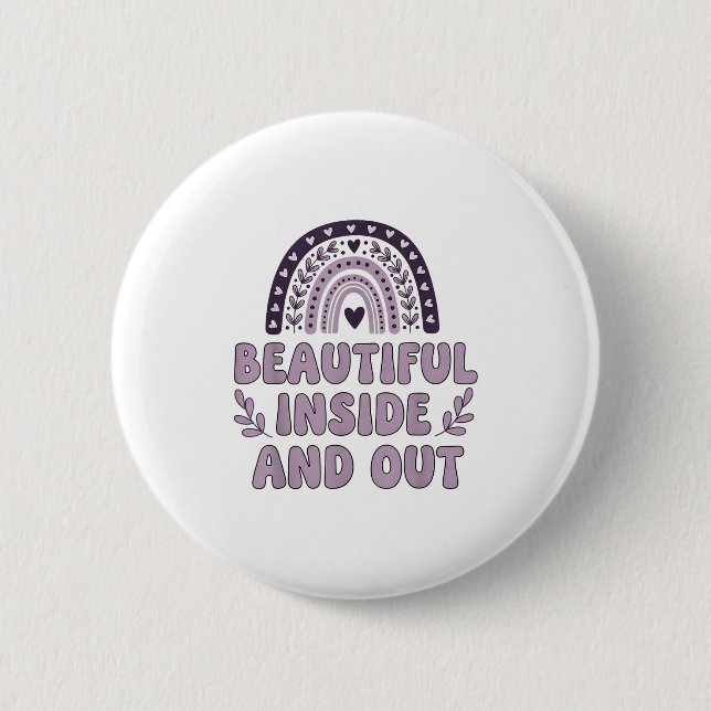 Beautiful Inside And Out Cute Rainbow Lavender Sel Button (Front)