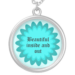 Beautiful Inside and Out Flower Necklace, Teal Silver Plated Necklace