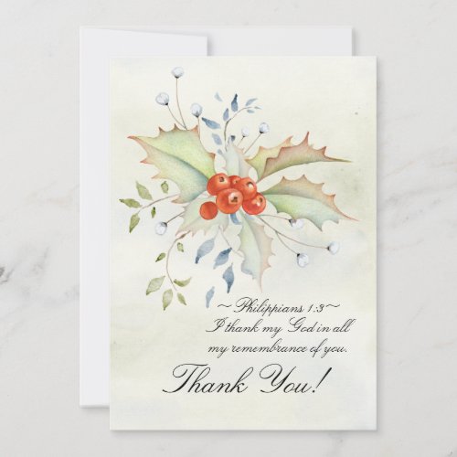 Beautiful Inspirational Scripture Floral Christmas Thank You Card