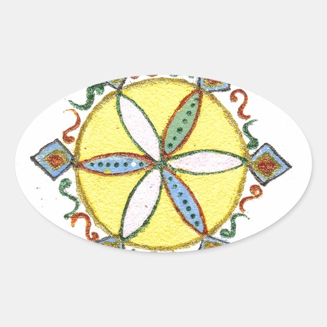 Beautiful Inspirational Star Floral Vector Pattern Oval Sticker (Front)