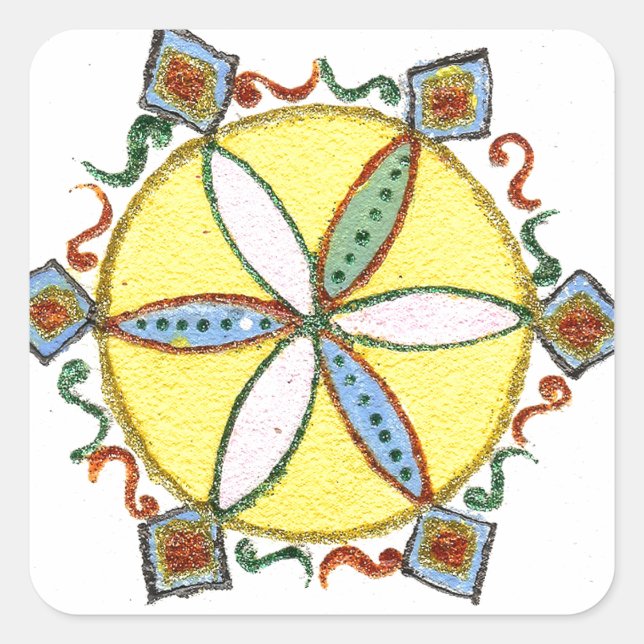 Beautiful Inspirational Star Floral Vector Pattern Square Sticker (Front)