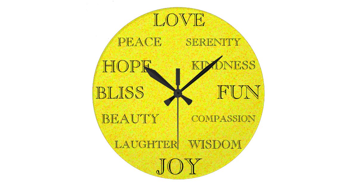 Beautiful Inspirational Words Design Yellow Large Clock Zazzle Com
