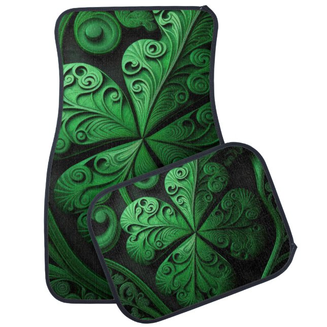 BEAUTIFUL INTRICATE GREEN IRISH SHAMROCKS CAR FLOOR MAT (Set)