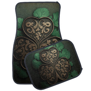 BEAUTIFUL INTRICATE GREEN IRISH SHAMROCKS CAR FLOOR MAT