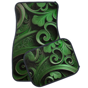 BEAUTIFUL INTRICATE GREEN IRISH SHAMROCKS CAR FLOOR MAT