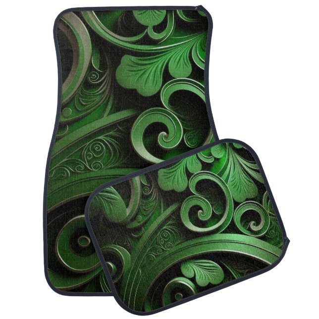 BEAUTIFUL INTRICATE GREEN IRISH SHAMROCKS CAR FLOOR MAT (Set)