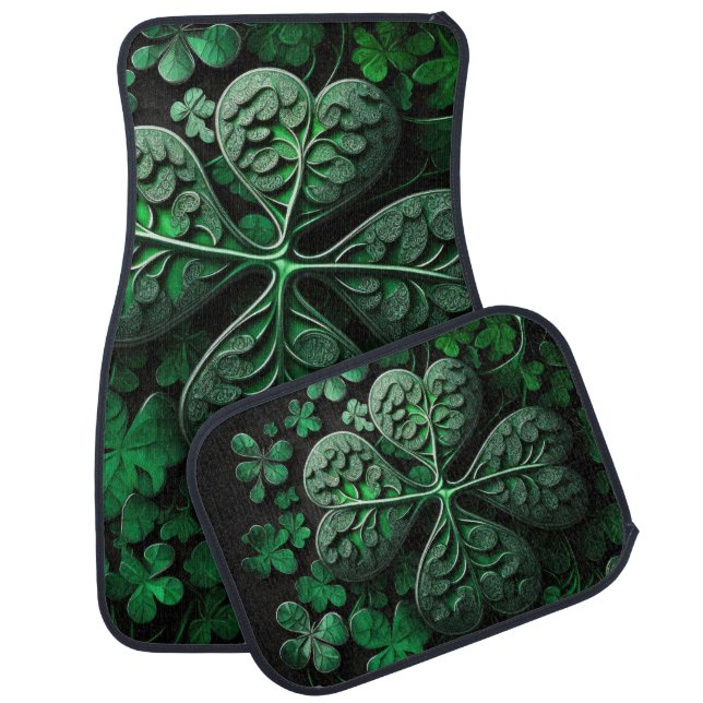BEAUTIFUL INTRICATE GREEN IRISH SHAMROCKS CAR FLOOR MAT (Set)