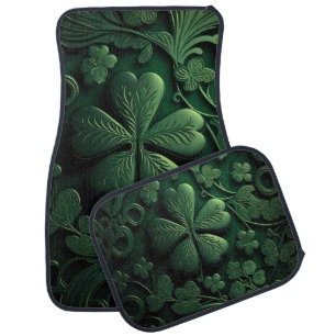 BEAUTIFUL INTRICATE GREEN IRISH SHAMROCKS CAR FLOOR MAT