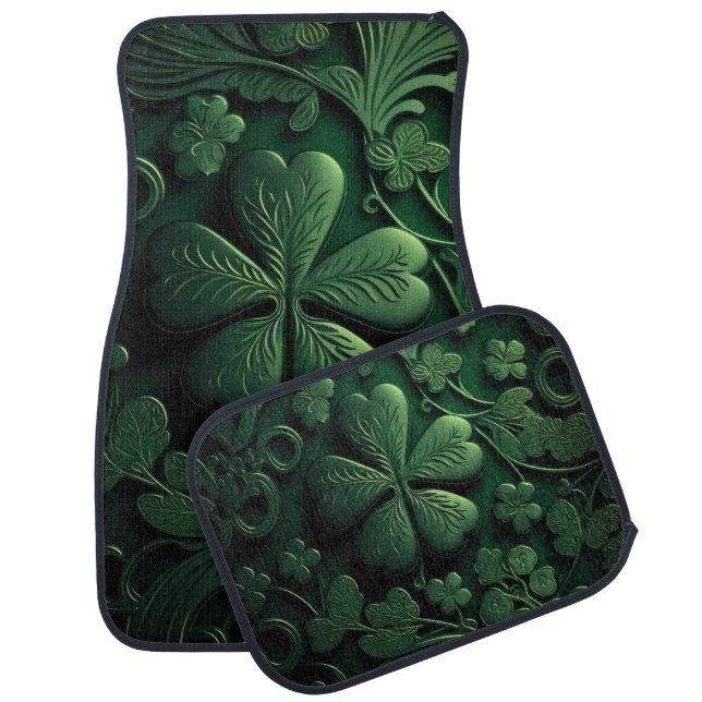 BEAUTIFUL INTRICATE GREEN IRISH SHAMROCKS CAR FLOOR MAT (Set)