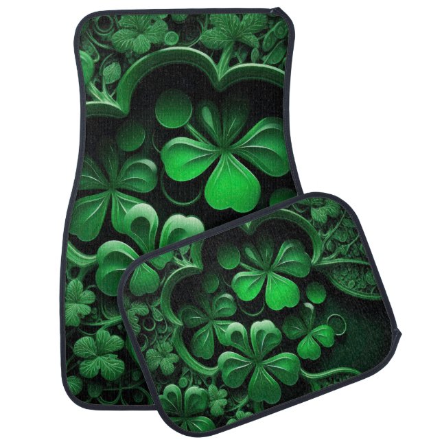 BEAUTIFUL INTRICATE GREEN IRISH SHAMROCKS CAR FLOOR MAT (Set)