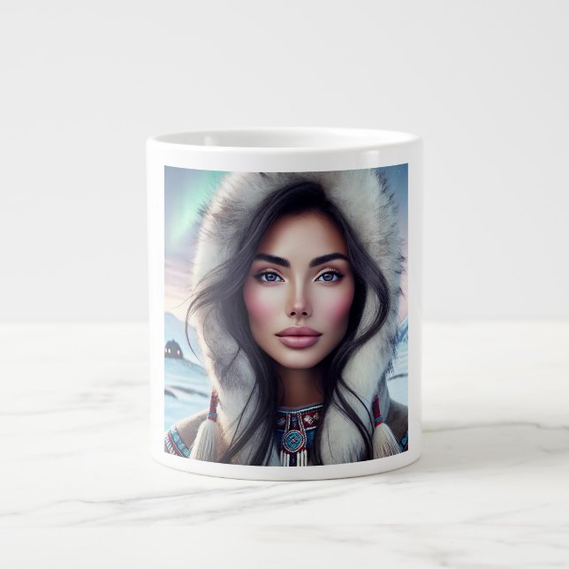 Beautiful Inuit Woman – Arctic Elegance Giant Coffee Mug (Front)