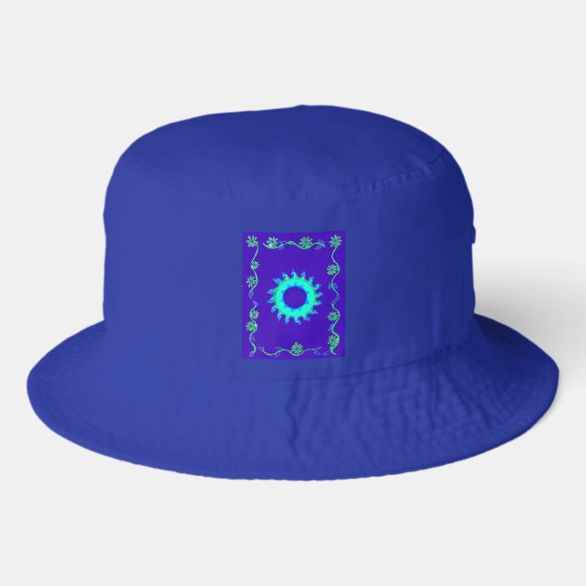 Beautiful Iridescent Blue Floral Art Oil Painting  Bucket Hat (Front)